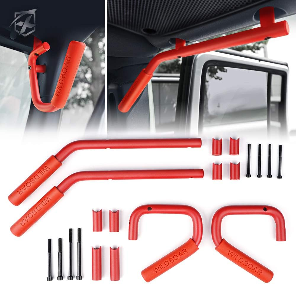 Xprite 4-Piece Front & Rear Aluminum Grab Handles Kit, Heavy-Duty Roll Bar Grab Handles Compatible with 2007-2018 Jeep Wrangler JK JKU 2/4 Door, Rugged Off-Road Interior Accessory (Black)