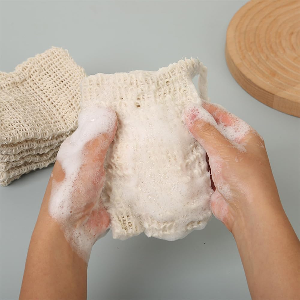 Soap Bag Natural Fiber Soap Bags, Organic Soap and Linen Soap Bag Natural Soap Saver Foaming Net Handmade Soap Storage Bag Pouch Bath Defoliator Towel Soft Weave with Drawstring for Bath Shower Use image number 6