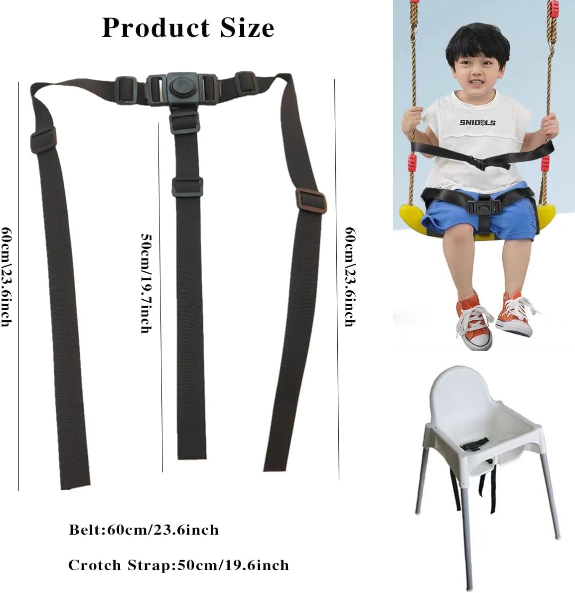 Child Belt for High Chair,3 Point Adjustable Harness, Strap for Kid Stroller. (Black) image number 2