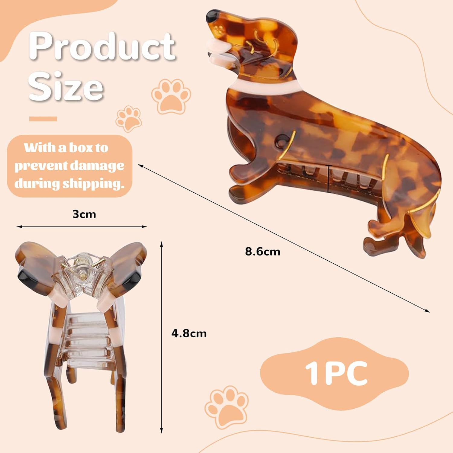 Lunarcharm Hair Clips, Dachshund Hair Clip with Gift Box, Animal Hair Clips, Dachshund Hair Clip, Dog Dachshund Acetate for Girls, Cute Hair Clip Dachshund, Multicoloured, Large image number 6