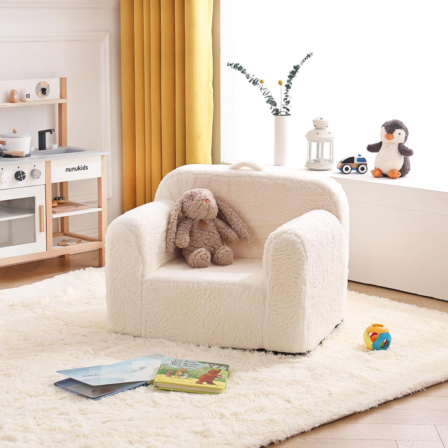 TIITA Kids Sofa, Chirldren Couch with Carrying Handle & Side Pockets, Kids Foam Chair, Toddler Armrest Chair, Lightweight Children Sofa Chair, Baby Read Sofa for Girl or Boy (Beige) - Beige image number 3