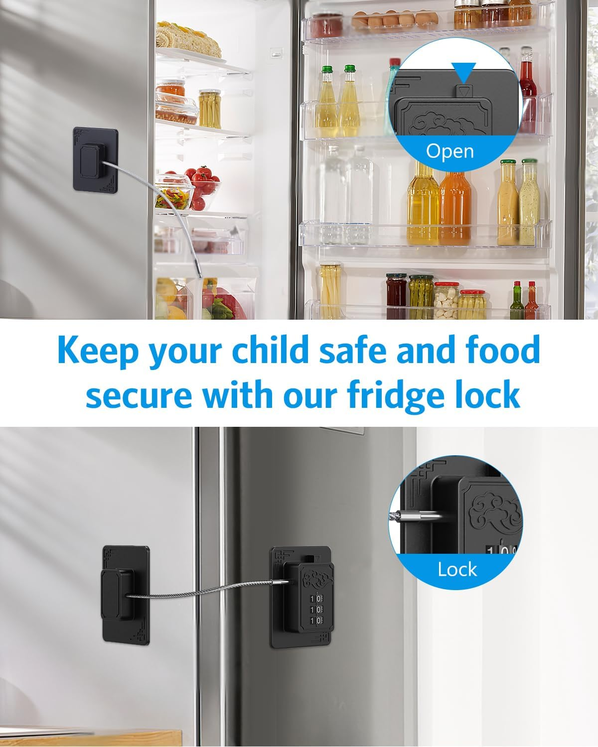 AMIR 2 Pack Password Refrigerator Lock for Children, No Installation Child Safety Cabinet Locks with with Strong Adhesive for Door File Drawer Cabinet Cupboard Windows image number 1
