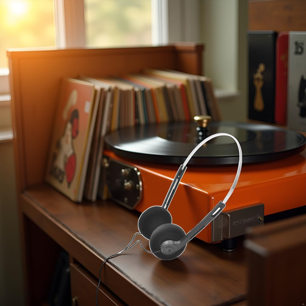 Black Retro Over-Ear Headphone,Vintage Feelings Underwire Headphone,Retro Lightweight Earphones,Hi-Fi Stereo Earphone Headset,Walkman Headphone,For Most Mobile Phones Playback Pevices Headphones image number 2