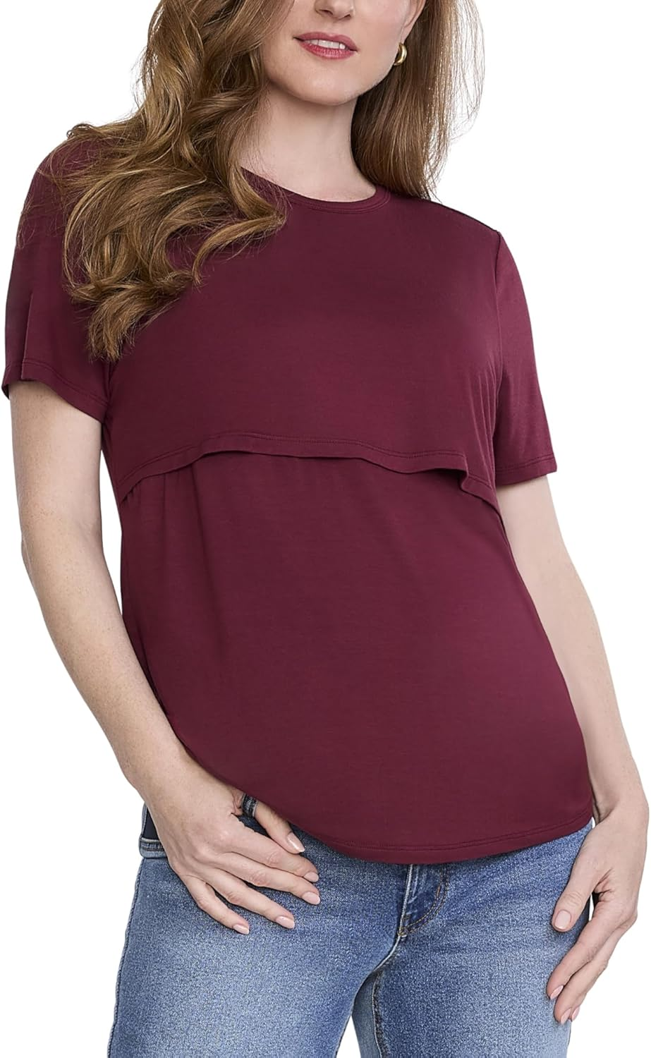 Motherhood Maternity Women'S Short Sleeve Crew Neck Nursing Tee Shirt for Breastfeeding with Easy Access image number 5