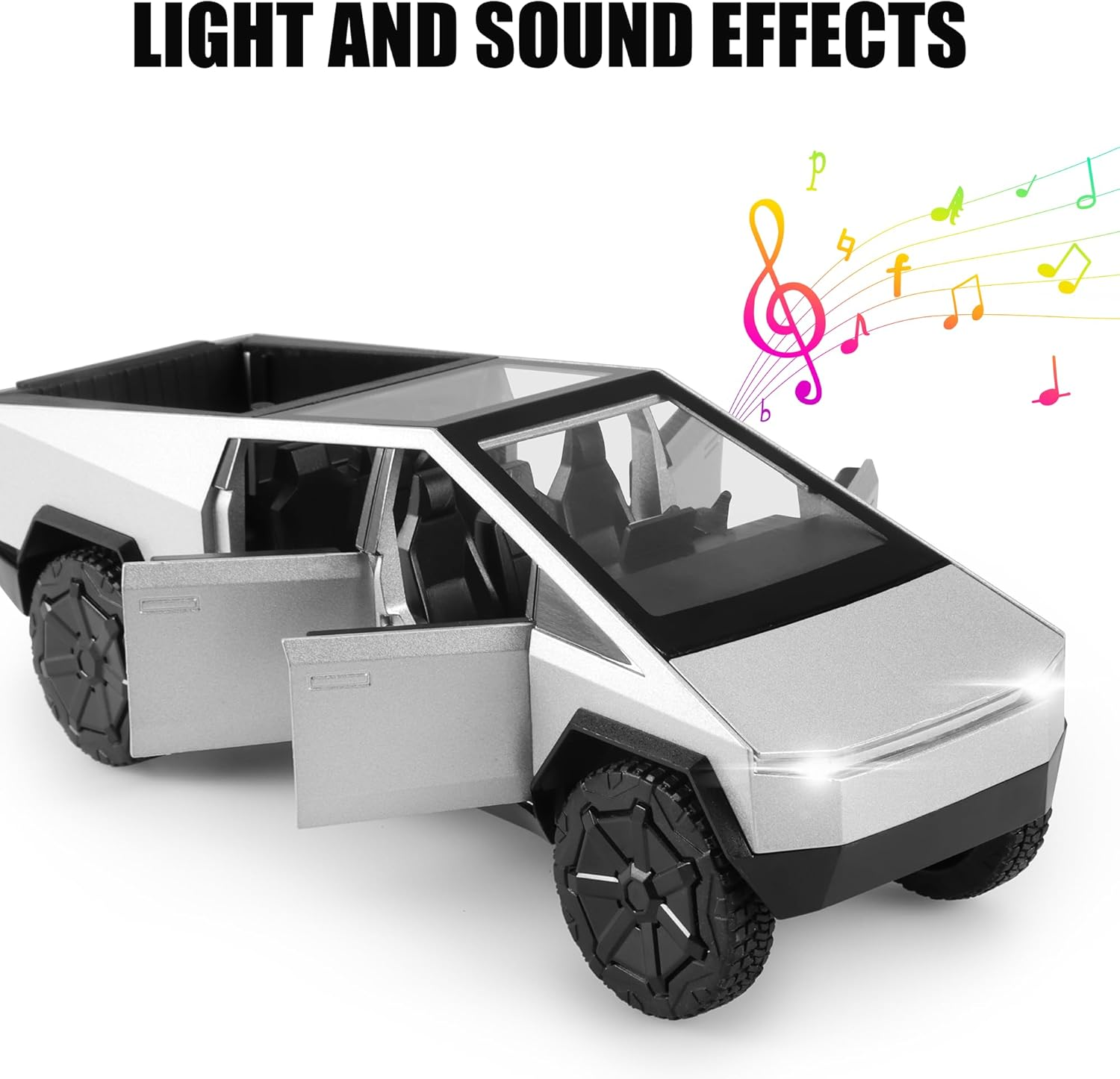 Toy Trucks Cybertruck with Trailer RV Cyberquad Car Toy 1:32 Cyber Toy Trucks Sliver Cybertruck Metal Diecast with Lights Sounds Effects, Fun Toy Cars Great Gifts Idea