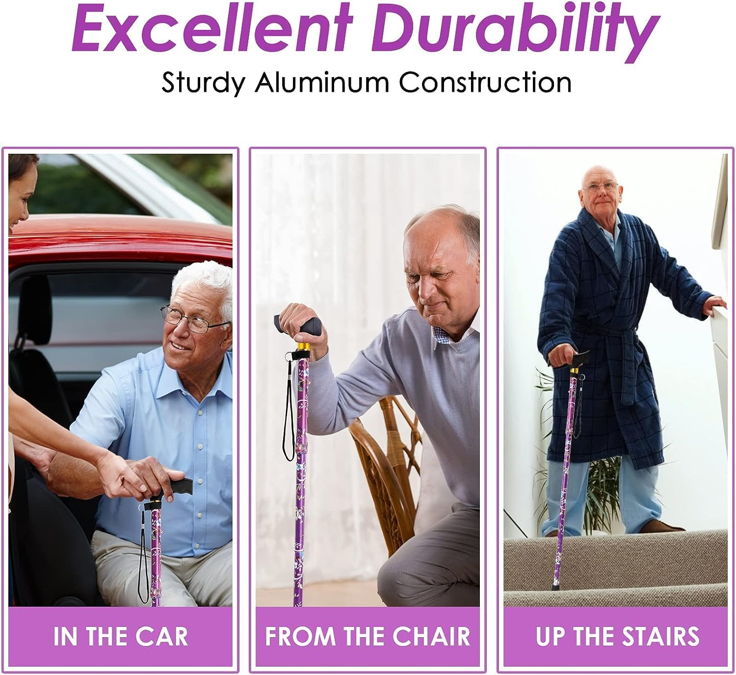 Folding Hiking Cane, Portable Adjustable Walking Stick, Suitable for Outdoor Mountaineering Enthusiasts and Elderly People with Limited Mobility(Purple) image number 2
