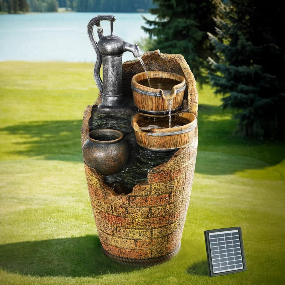 Gardeon Solar Fountain Water Feature Outdoor Cascading Hand Pump Design 80CM image number 5