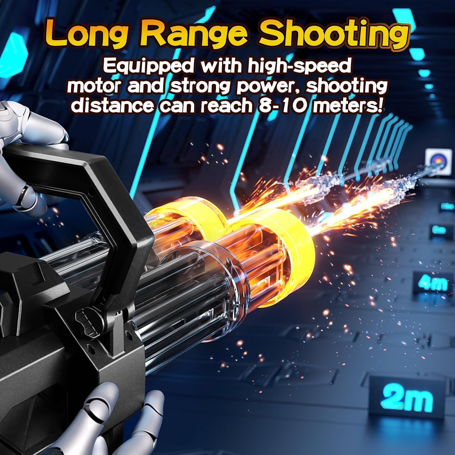 Gatling Electric Water Gun, New Double Barrel Gatling Water Guns with Rotating and LED Light,Adult High Power Rechargeable Water Gun with Backpack Tank,Two Batteries,Outdoor Toys for Kids 8-12 image number 5