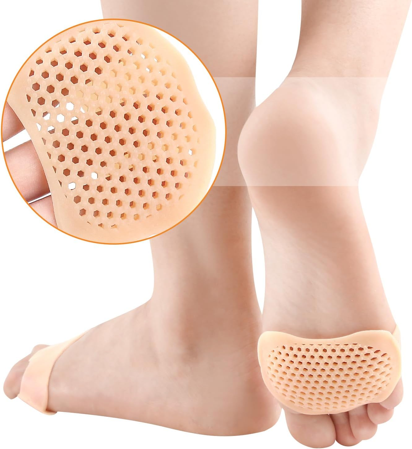 Potao Metatarsal Pads 4 Pairs Ball of Foot Cushions for Women and Men,Foot Pads for Pain Relief for Shoes Pads, Bunion Forefoot Pads, Foot Cushion for Ball of Feet (Beige) - Beige image number 3