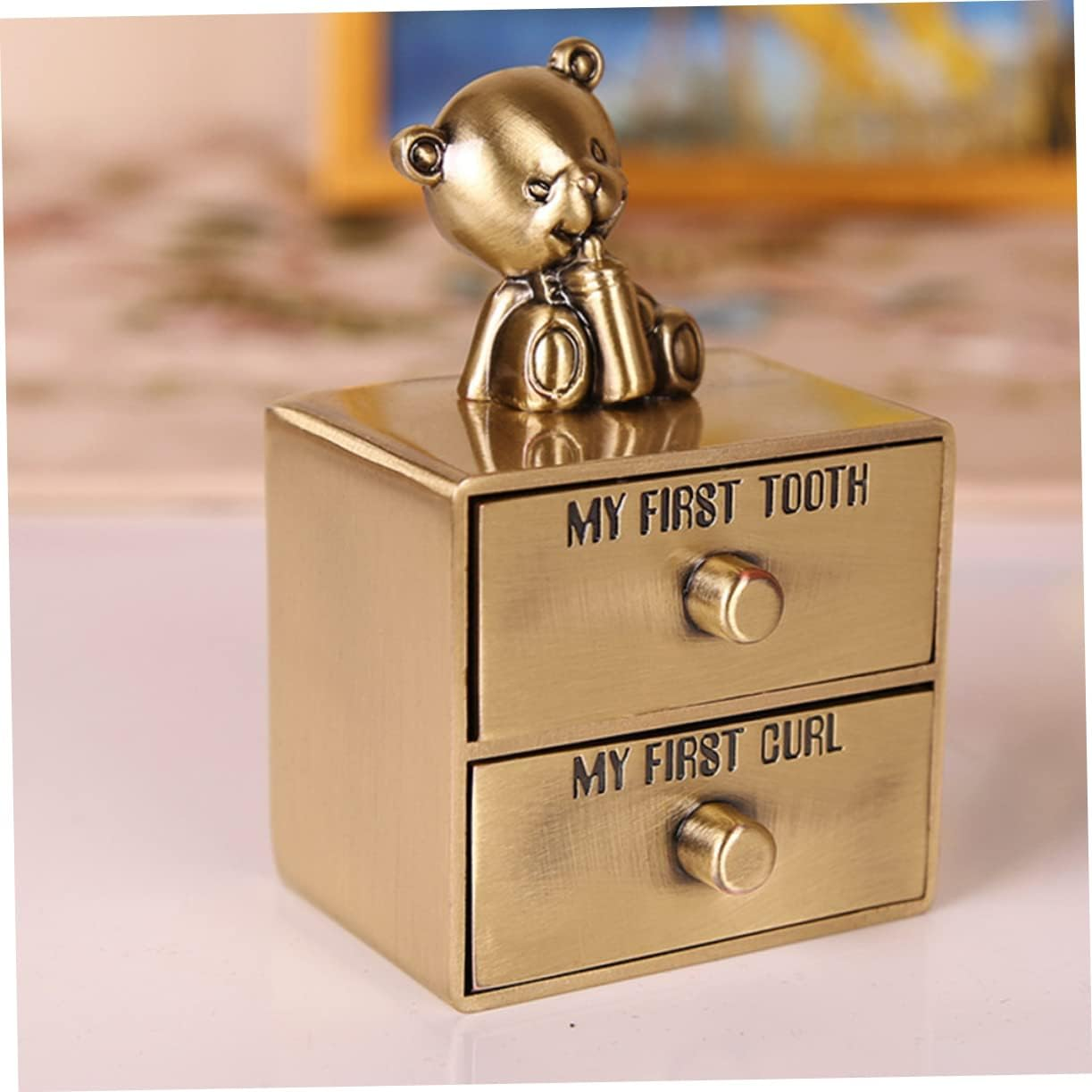 UPKOCH Tooth Curl Container Metal Keepsake Organizer Box Animals Design for First Tooth image number 1