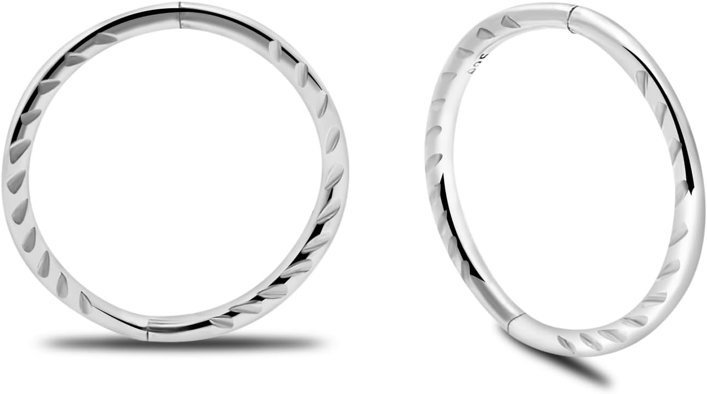 SERENITY SLEEPERS 925 Sterling Silver Seamless Diamond Cut Twist Sleeper Hoop Earrings - Hypoallergenic 18G Hinged Hoops for Continuous Wear (8Mm-14Mm) - Unisex Women Men Body Jewellery for Ears image number 4