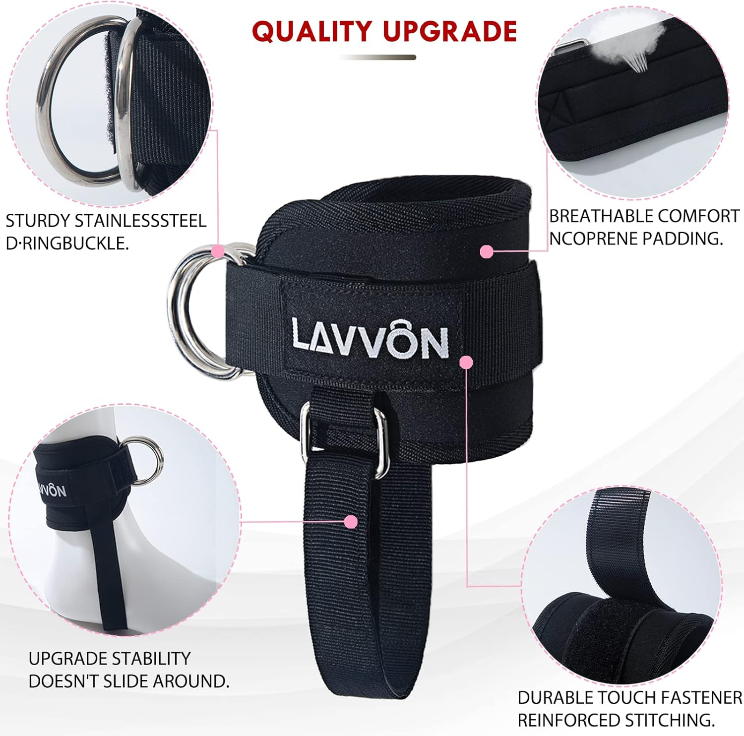 LAVVON Ankle Straps for Cable Machines Kickbacks - Adjustable Comfort Ankle Cable Attachments for Gym Ankle Cuff Cable Machine Glute Kickback Straps - Leg Extensions, Curls & Ankle Cuffs Women - Mint image number 3