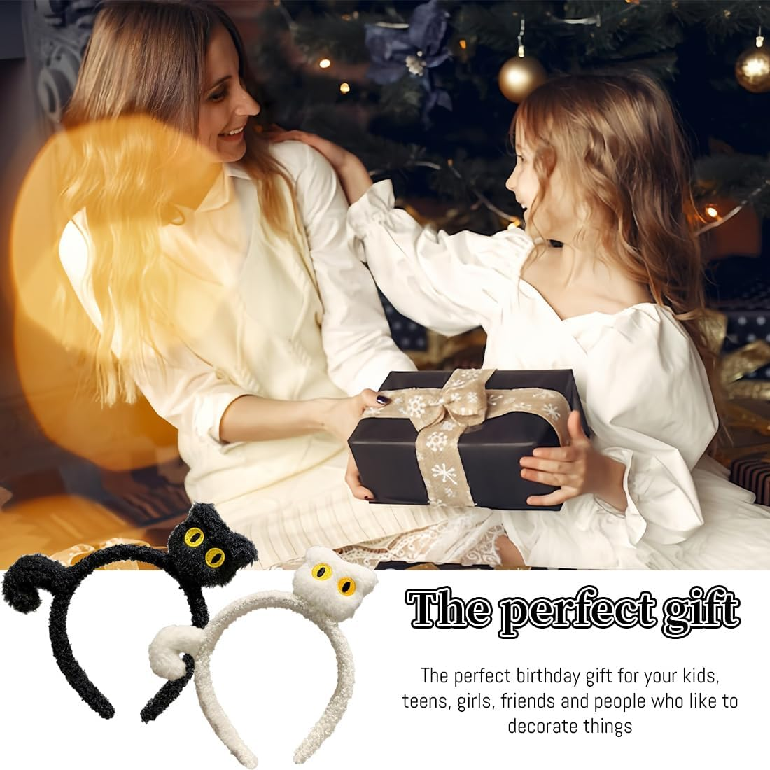 2Pcs Face Wash Headband Spa Hair Bands Black Cat and White Cat Make up Women Cartoon Cute Coral Fleece Hair Accessories for Washing Shower Sports Beauty Skin Care image number 4