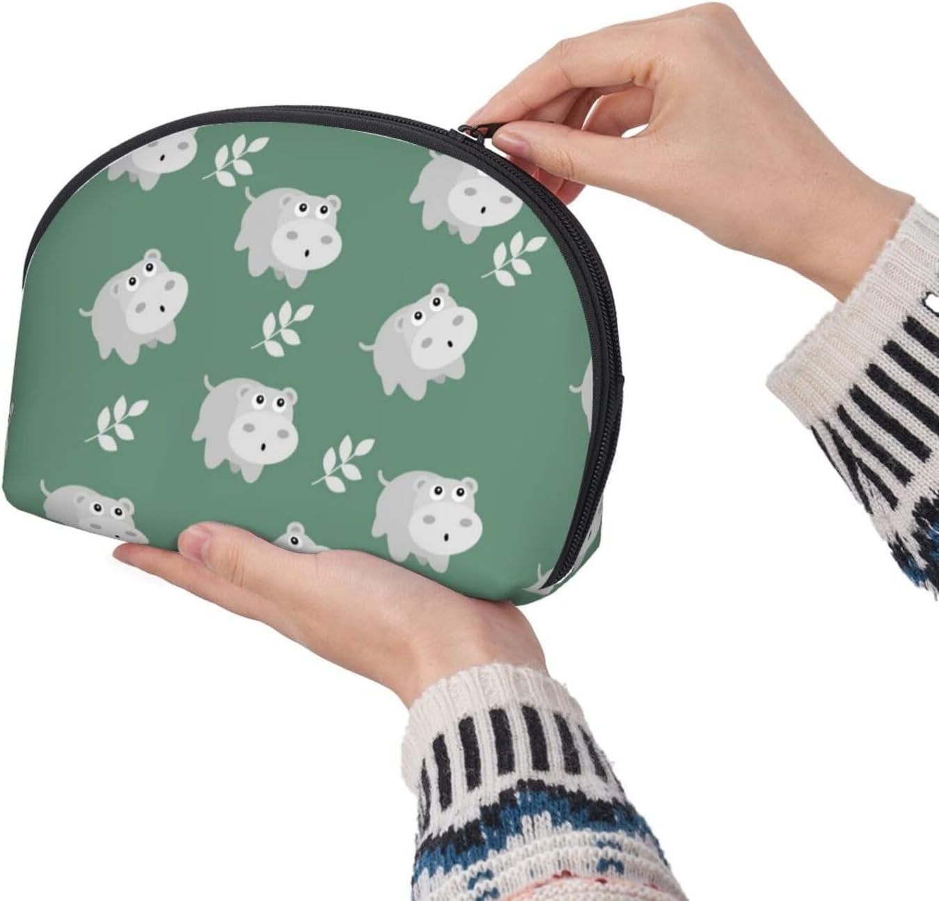 Cozimangoe Coin Pouch Makeup Bags Set, 2 Piece Shell Shape Cosmetic Bag with Pockets for Daily Travel Handbag Lipstick Keys Toiletry, Personalized Cute Hippo image number 1