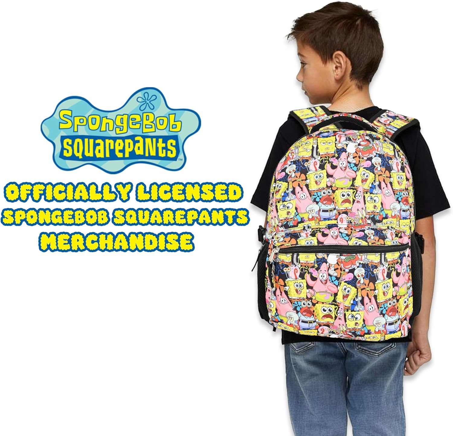 Nickelodeon Spongebob Backpack for Kids - Officially Licensed Spongebob Squarepants, Mr. Krabs, Squidward, Plankton Bookbag for Boys and Girls Kids and Adults - Laptop and Lunchbox Compartment, Black image number 2