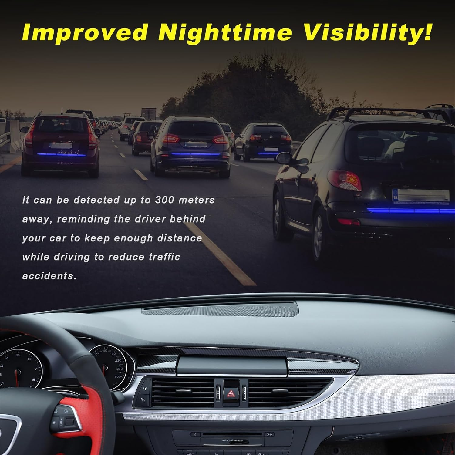Car Trunk Reflective Sticker, Night Visibility Auto Rear Bumper Reflective Strips, Waterproof Adhesive Stickers for Safe Driving, Vehicle Exterior Decor Accessories (Blue) - Blue image number 2