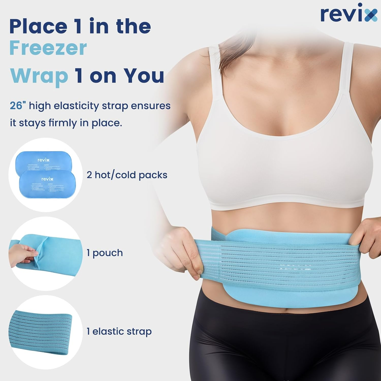 REVIX Ice Packs for Injuries Reusable, 2 Packs Hot and Cold Pack with Adjustable Strap, Flexible Ice Wraps for Joints and Muscle, Rotator Cuff, Back, Knee Discomfort Relief (10" X 5" Blue) image number 2