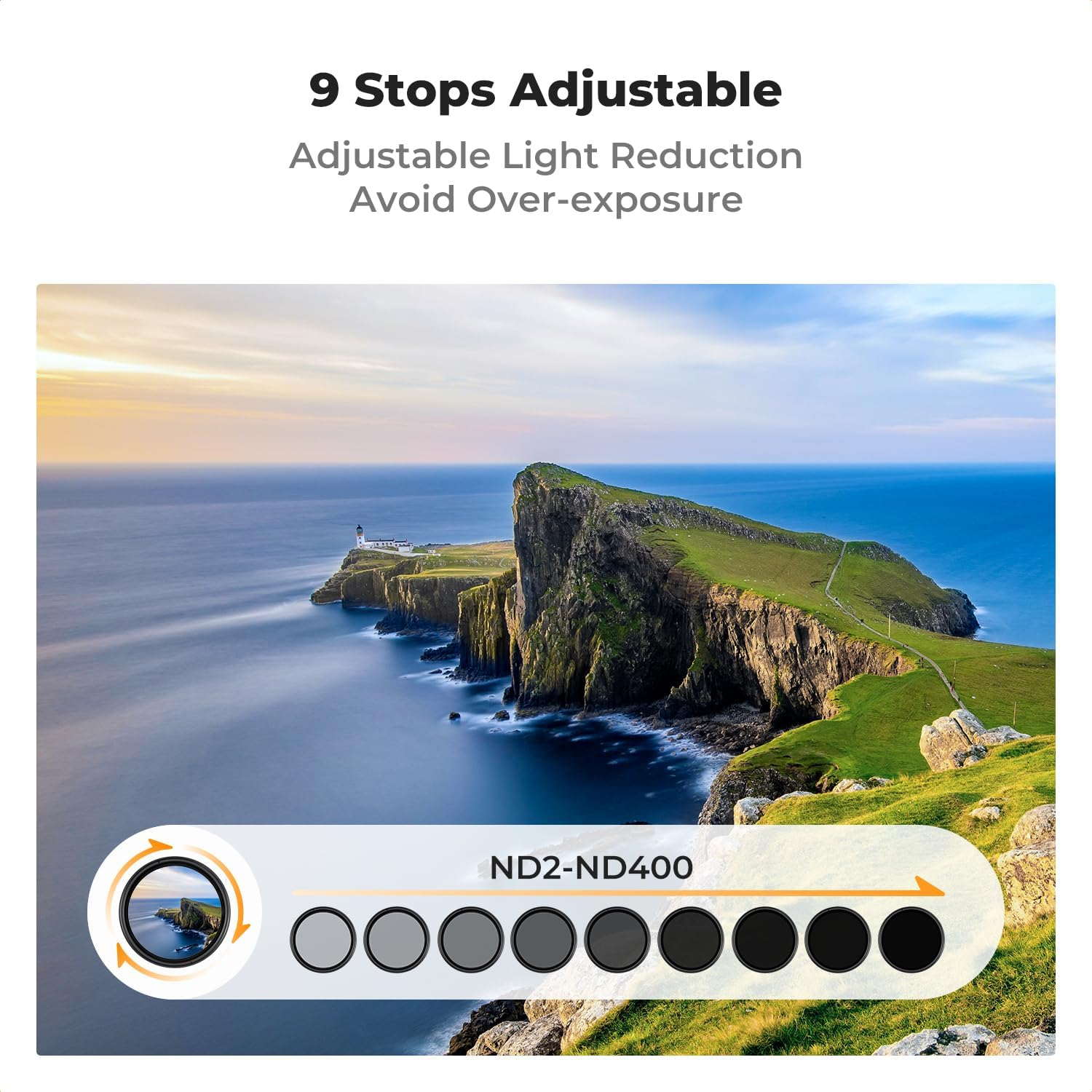 K&F CONCEPT 40.5Mm True Color Variable ND2-400 (1-9 Stops) ND Lens Filter Adjustable Neutral Density Filter with 18 Multi-Layer Coatings for Camera Lens (K-Series) image number 6