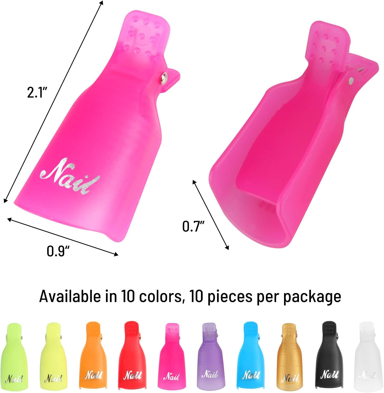 (10 Pcs Pink) Plastic Acrylic Nail Art Soak off Cap Clip UV Gel Polish Remover Wrap Tool Gel Nail Polish Remover Clips for Fingernail Removal Soak off Clips Wrap Cleaner Cap Clip - 7-Piece Set In Black image number 3