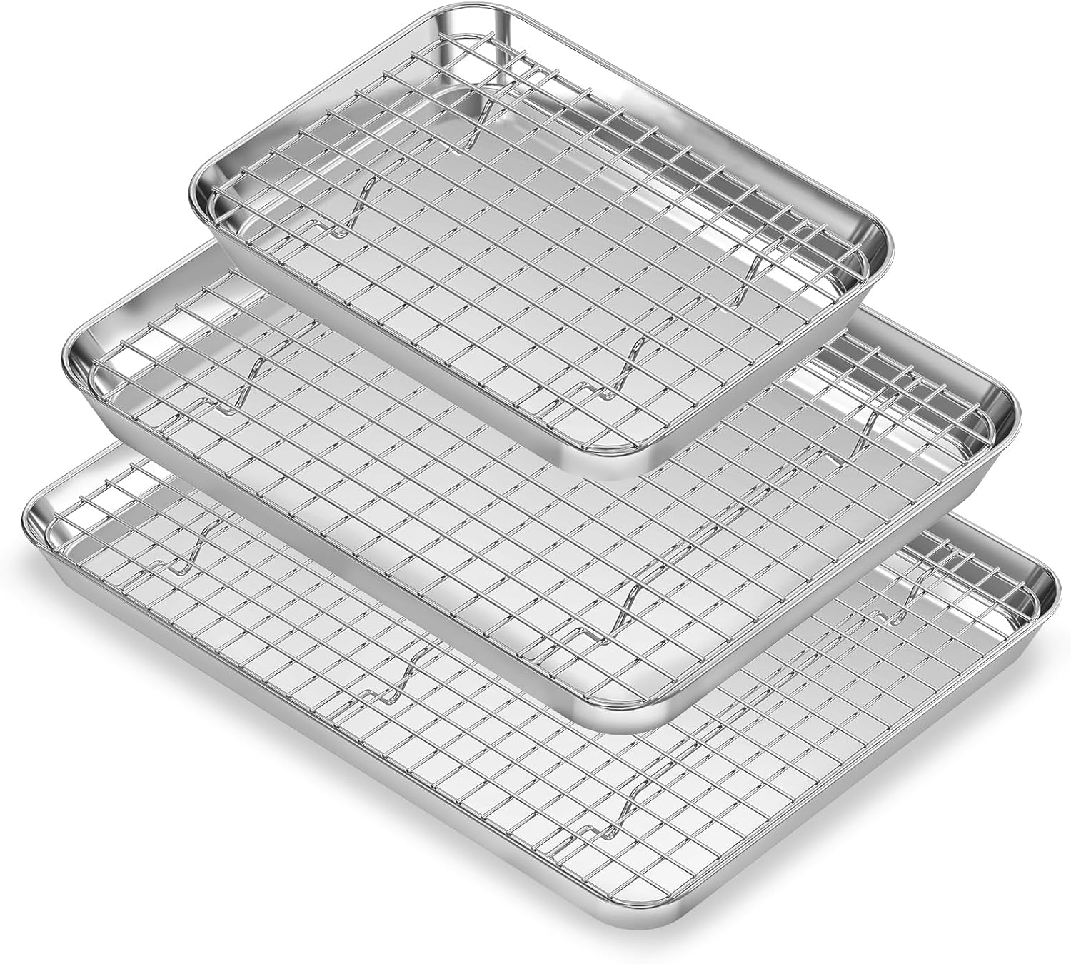 Baking Sheet with Wire Rack Set: 3PCS Stainless Steel Cookie Pans 9 12 16 Inch with 3PCS Cooling Racks - Nonstick Cooking Tray for Oven Heavy Duty and Dishwasher Safe image number 5