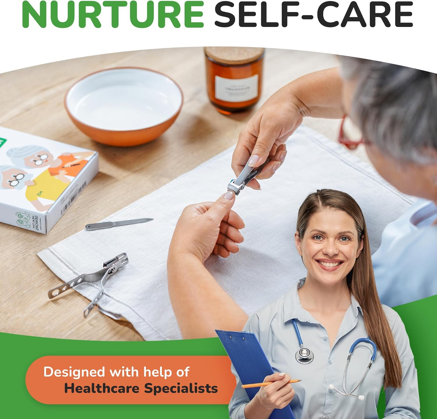 Healthy Seniors Nail Clippers Set, Easy Grip 360 Rotary Fingernail Clipper, Sharp Heavy Clippers for Thick Nails. Perfect for Diabetics or Seniors Suffering from Arthritis (3 Pieces) image number 3