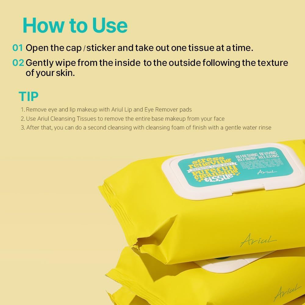 Ariul Natural Scented Mild Cleansing Tissue, Speed Melting System Removes Waterproof Makeup, Korea Soft and Easy Cleansing Tissue, Stress Relieving Purefull Cleansing Wipes 80 Counts (Pack of 2) image number 1