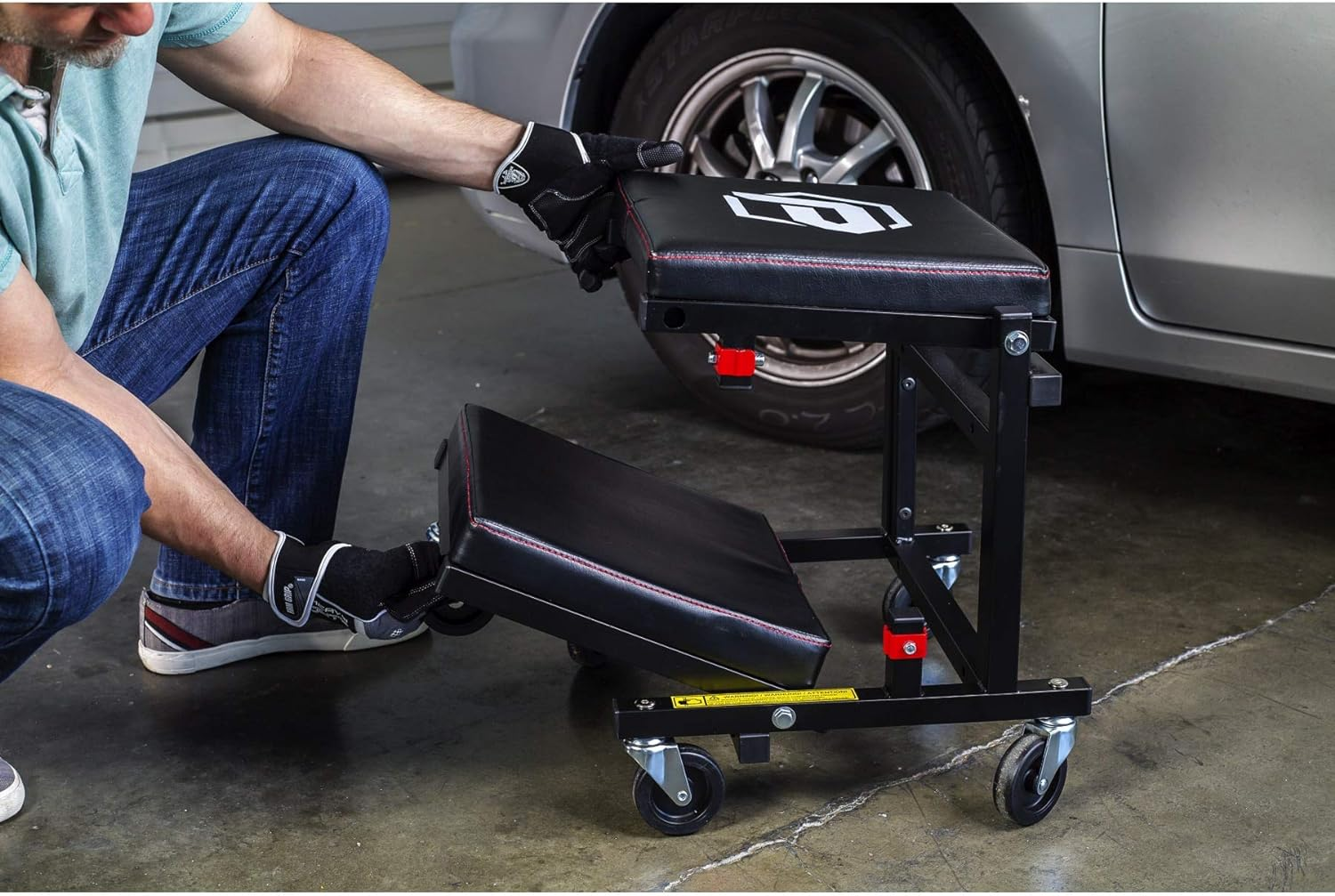 Powerbuilt 2-In-1 Rolling Creeper Seat Converts from High to Low Roller Seat, Fast, Tool-Free Conversion, Garage, Shop, Brake Jobs, Washing, Detailing, Maintenance, Thick Pad, 3-In. Casters - 240298 image number 5