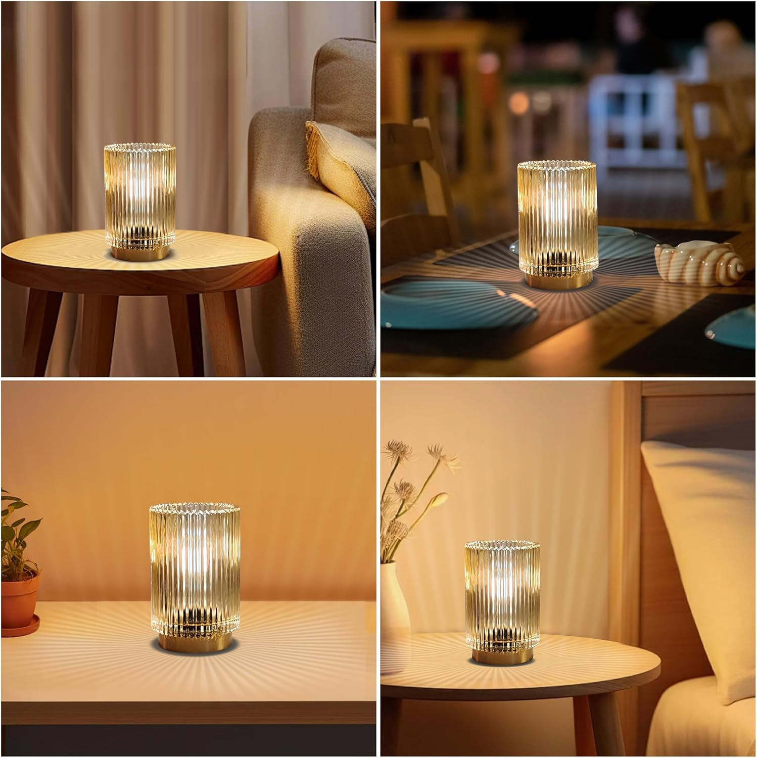 MEKOTRIN Table Lamp, Cordless Night Stand Lights with Glass Lampshade, Small Rechargeable Romantic Atmosphere Lamp with LED Bulb, Decorative Bedside Lamp for Living Room Bathroom (Amber) image number 2