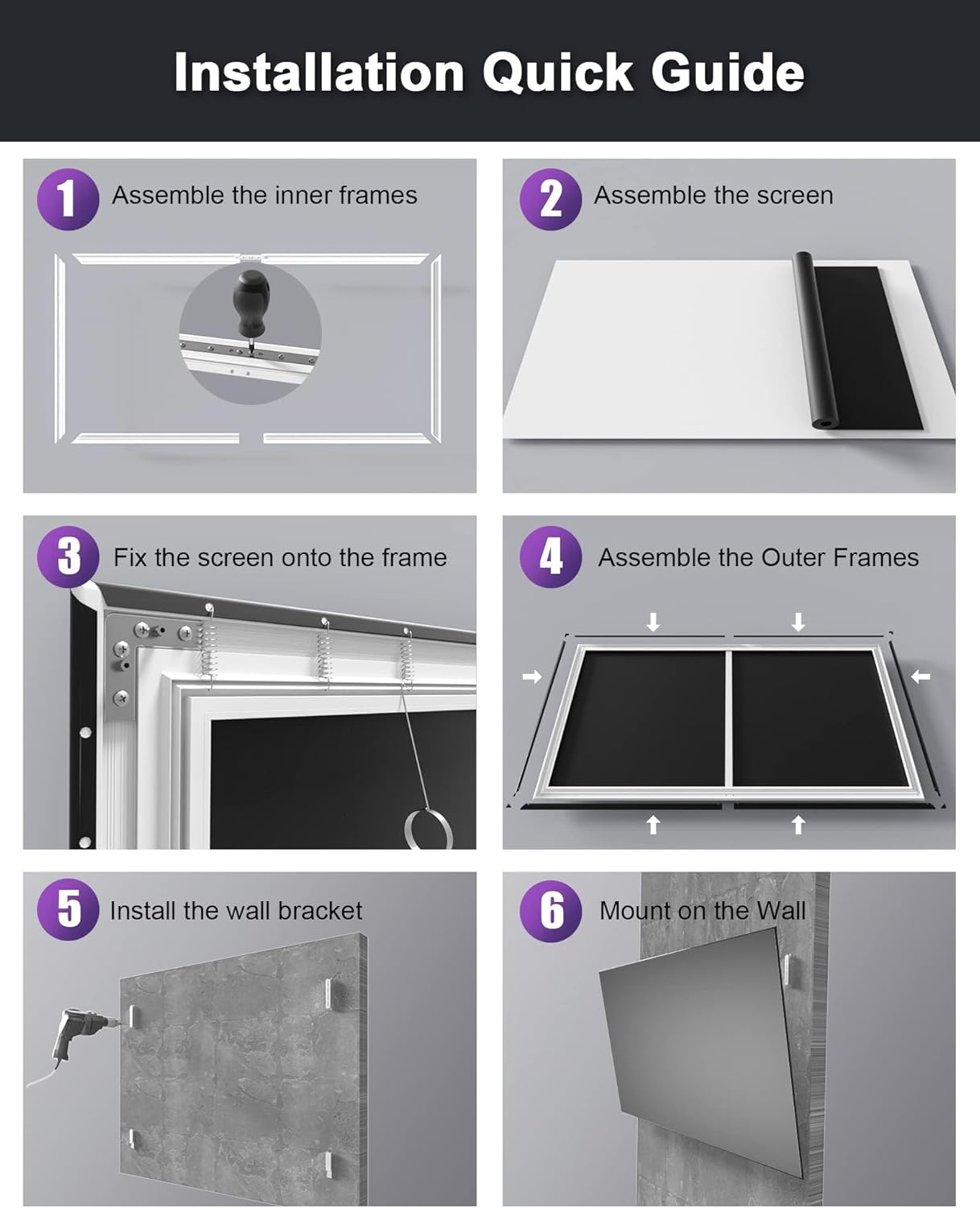 AWOL VISION 120" Fixed Frame Projector Screen, 1.3 Db Peak Gain, the Perfect Combo with LTV-2500, 80% Picture Quality Improved, 4K / 8K Ultra HD, Active 3D Wall Mount Projector Screen, MW-120 image number 5