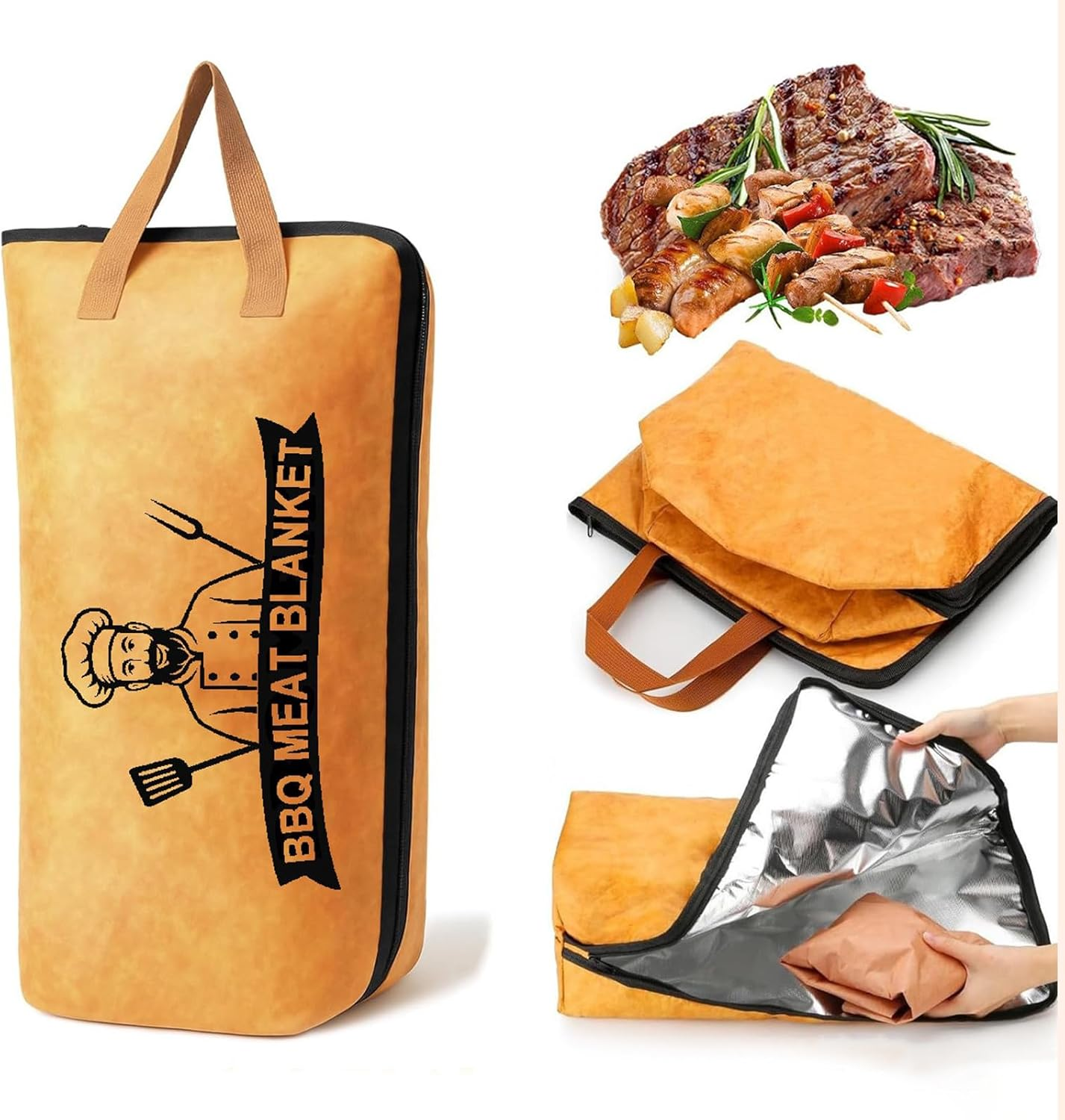 BBQ Blanket for Resting Meat, 21In Meat Resting Blanket for BBQ Accessories, 5-Layer Insulation& Wide Mouth Smoker Grilling Meat Insulated Resting Bag for Large Brisket Picnic Barbecue Christmas Men image number 2