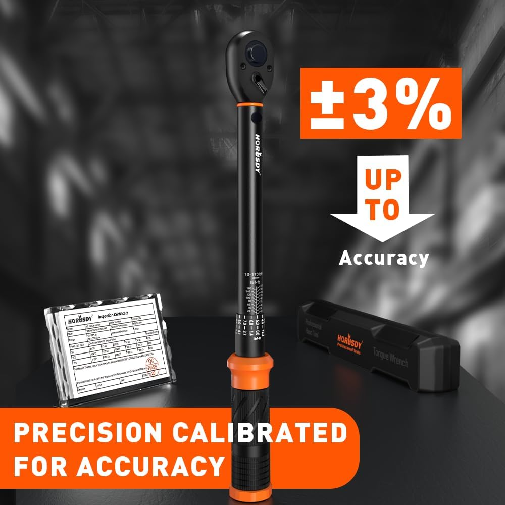 HORUSDY 1/2" Drive Click Torque Wrench Set, 13.6&ndash;230.5 Nm / 10&ndash;170 Ft-Lb, Dual Scale, &plusmn;3% Accuracy, Reversible Ratchet with Extension Bar & Adapter &ndash; Heavy Duty for Automotive & Mechanical Use image number 1