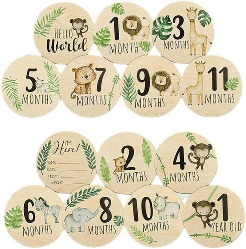 7 Wooden Milestones Cards for Babies in Italian on Elegant Wooden Discs as Birth Gift/Baby Shower Gift for Pregnant Women, Future Moms and Parents image number 5