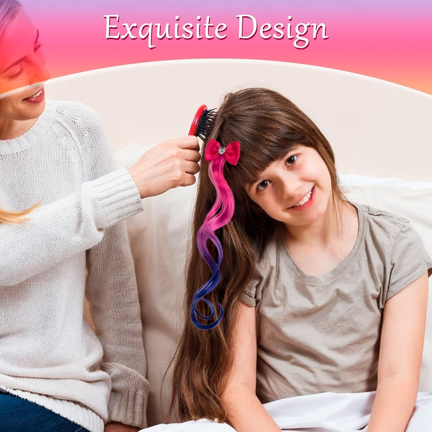 Colored Curly Hair Extension Clips, 6Pcs Unicorn Wig Hair Clips Bows Hair Braided, Hair Bows Braided Curly Wigs, Unicorn Hair Extension Clip for Little Girls image number 6