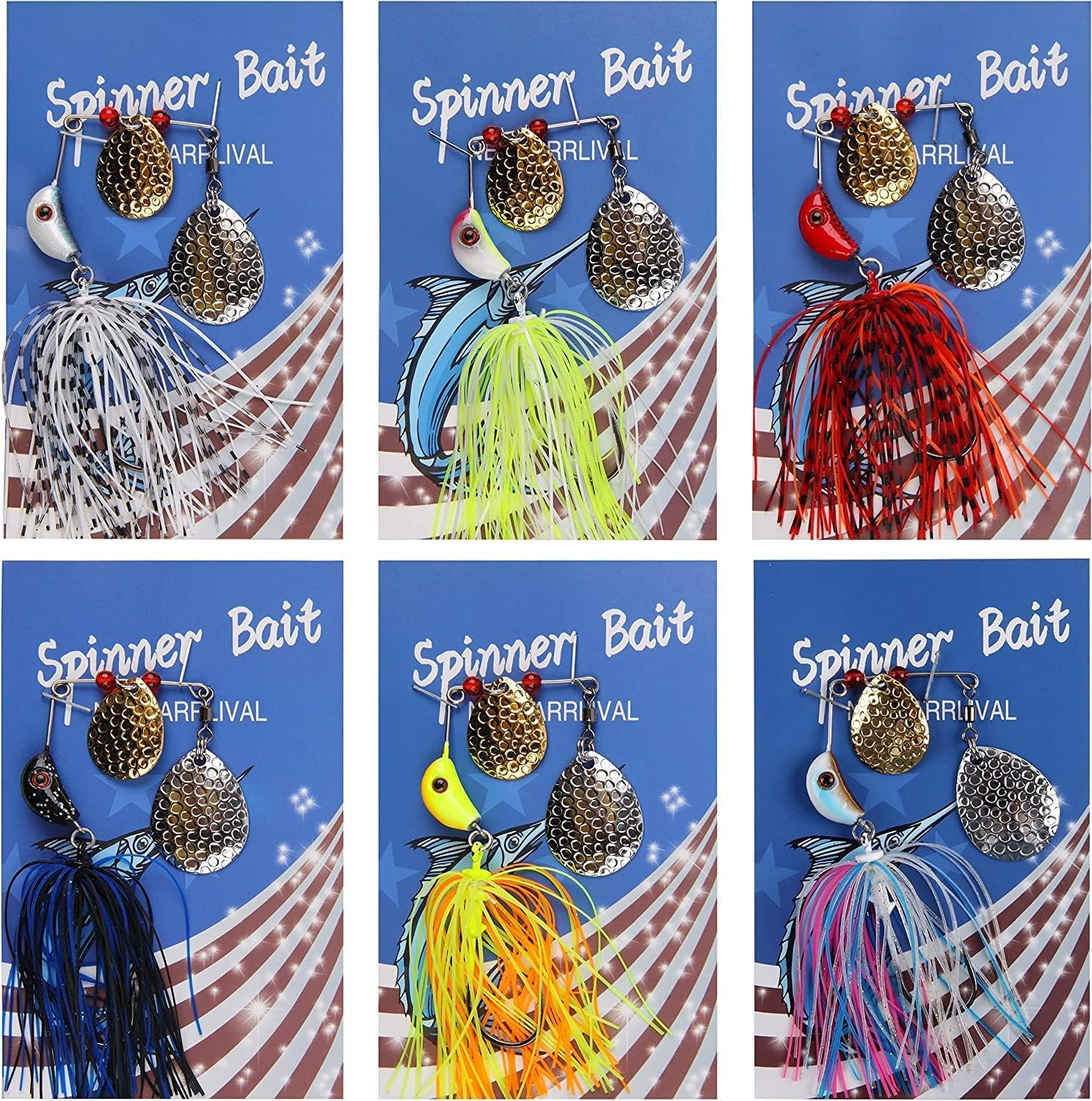 OROOTL Spinnerbait Fishing Lures Kit, Bass Fishing Spinner Baits Set Multicolor Buzzbaits Hard Metal Topwater Swimbait Jig Lure for Bass Pike Trout Walleye Freshwater Saltwater Fishing image number 2