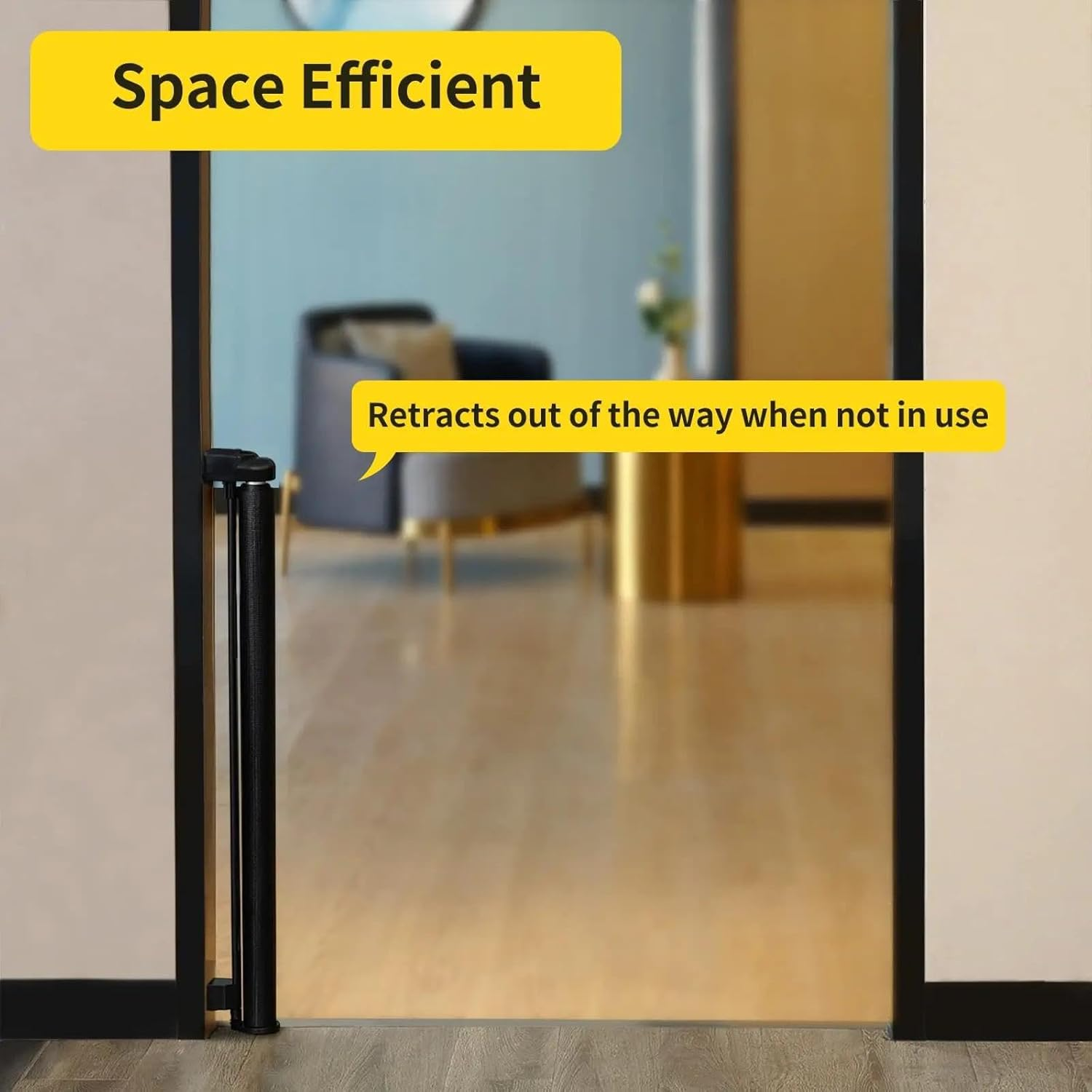 Retractable Baby Gate, Dog Gate Door Extensions, Durable Mesh Baby Safety Door, Wide Pet Gate 86Cm Tall, Extends to 150Cm Wide, for Doorways, Stairs, Halways. (Black, 150Cm) image number 5