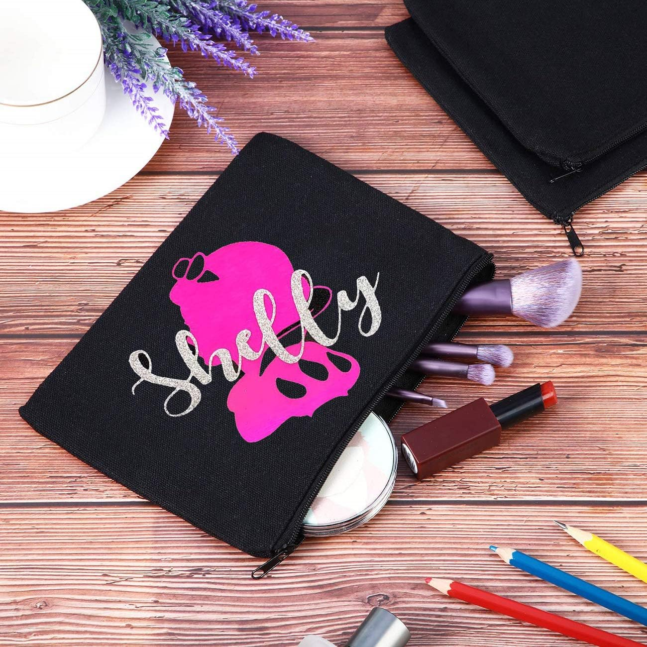 SAKOLLA 12 Pack Canvas Zipper Bags, Multi-Purpose Blank DIY Craft Pouches for Makeup, Travel, Party Gift, Organize Storage (Black,White, 8 X 5) image number 3