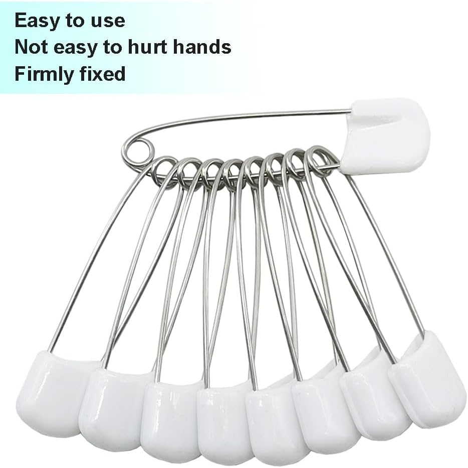 Ruidee 50 Pcs Diaper Pins Nappy Pins Plastic Head Safety Pins with Safe Locking (White)
