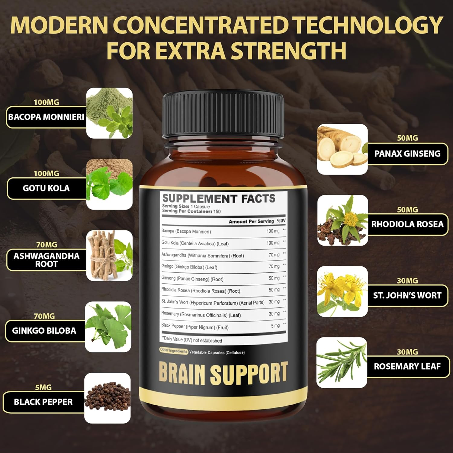 9In1 Brain Support Supplement 5750 Mg - Blended with Ashwagandha, Panax Ginseng, Gotu Kola, Ginkgo Biloba, Black Pepper & More - Accuracy, Focus, Memory & Energy Booster - 150 Capsules for 5 Months image number 2