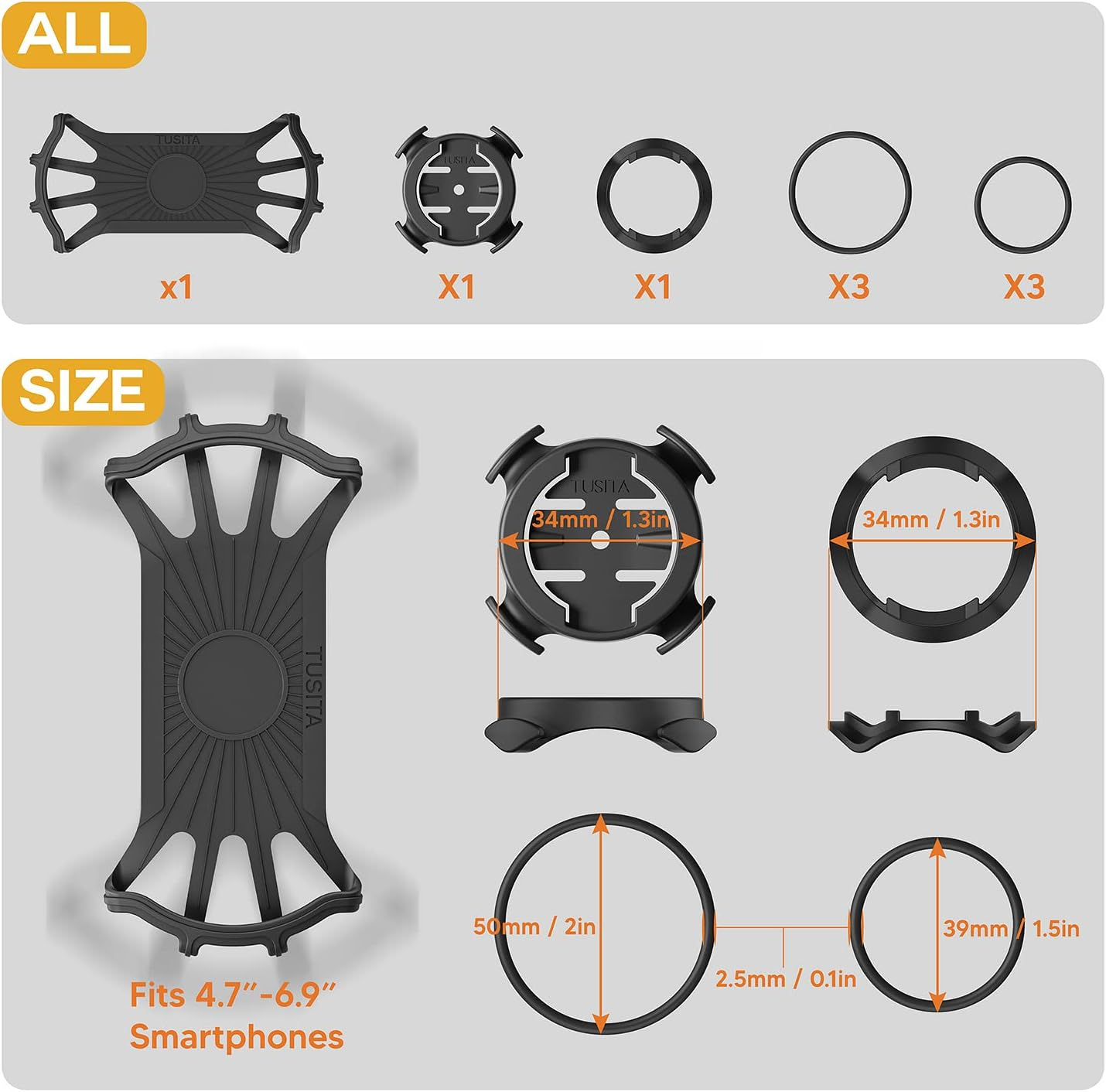 TUSITA 2 in 1 Bike Mount Quick Release, Quarter Turn Compatible with Garmin Edge GPS Computer, Iphone 14 13 12 Pro Max, Samsung Galaxy Note 20 S21 Ultra All 4.7"-6.9" Phones - Cycling Accessories image number 4