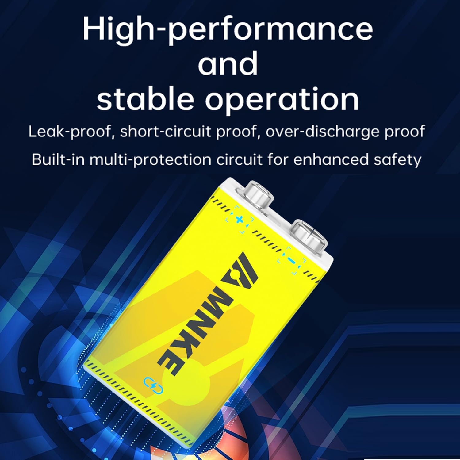 2PCS 9V Rechargeable Lithium Batteries 9V 3600Mwh High-Capacity 2000+ Cycles Ultra-Long Lasting Time Durable Cycle 2-Pack Set with Type-C Cable (Black 2-Pack Set) image number 2