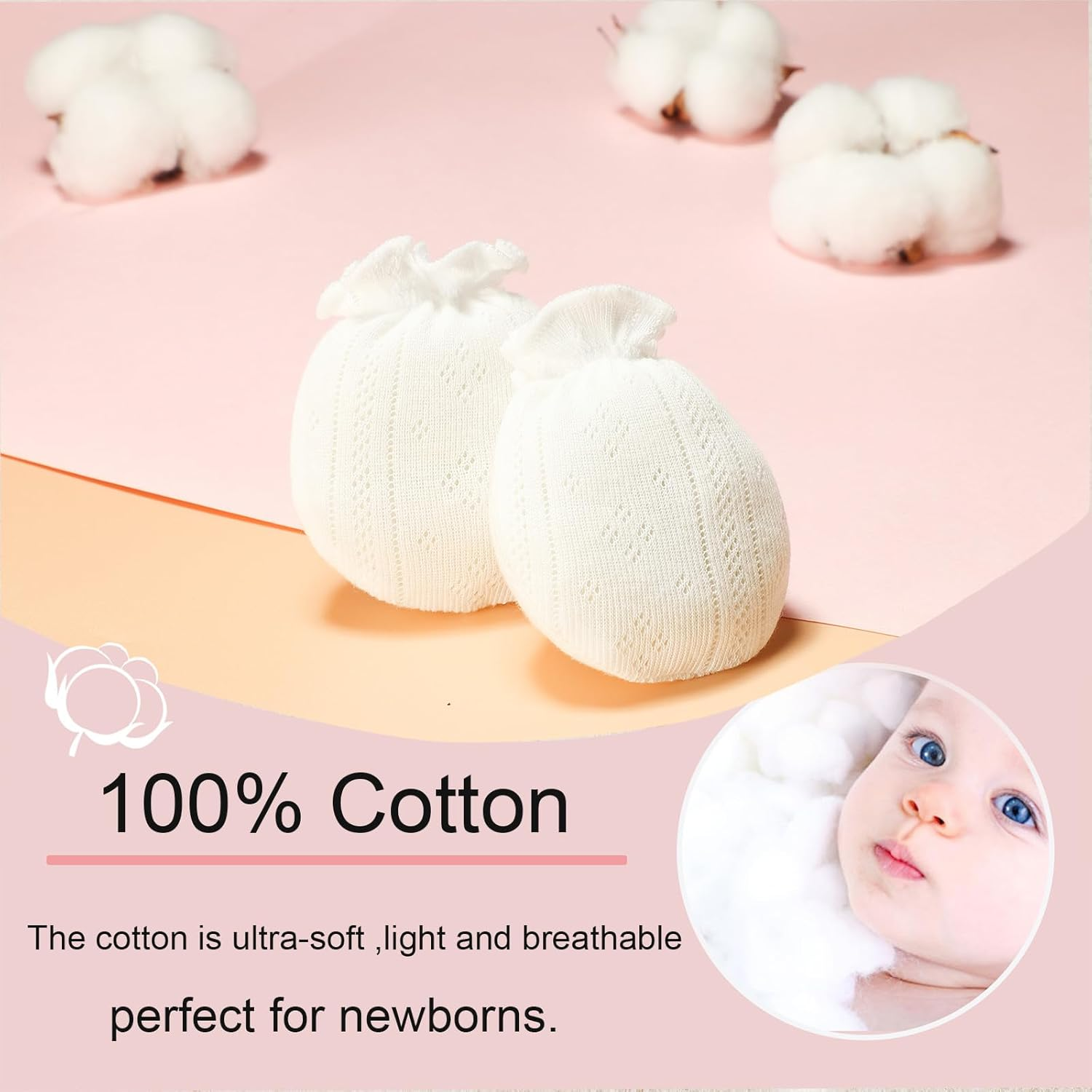 MOMSMENU Newborn Mittens No Scratch 100% Cotton Mitts Baby Mittens 0-6Months 5 Packs