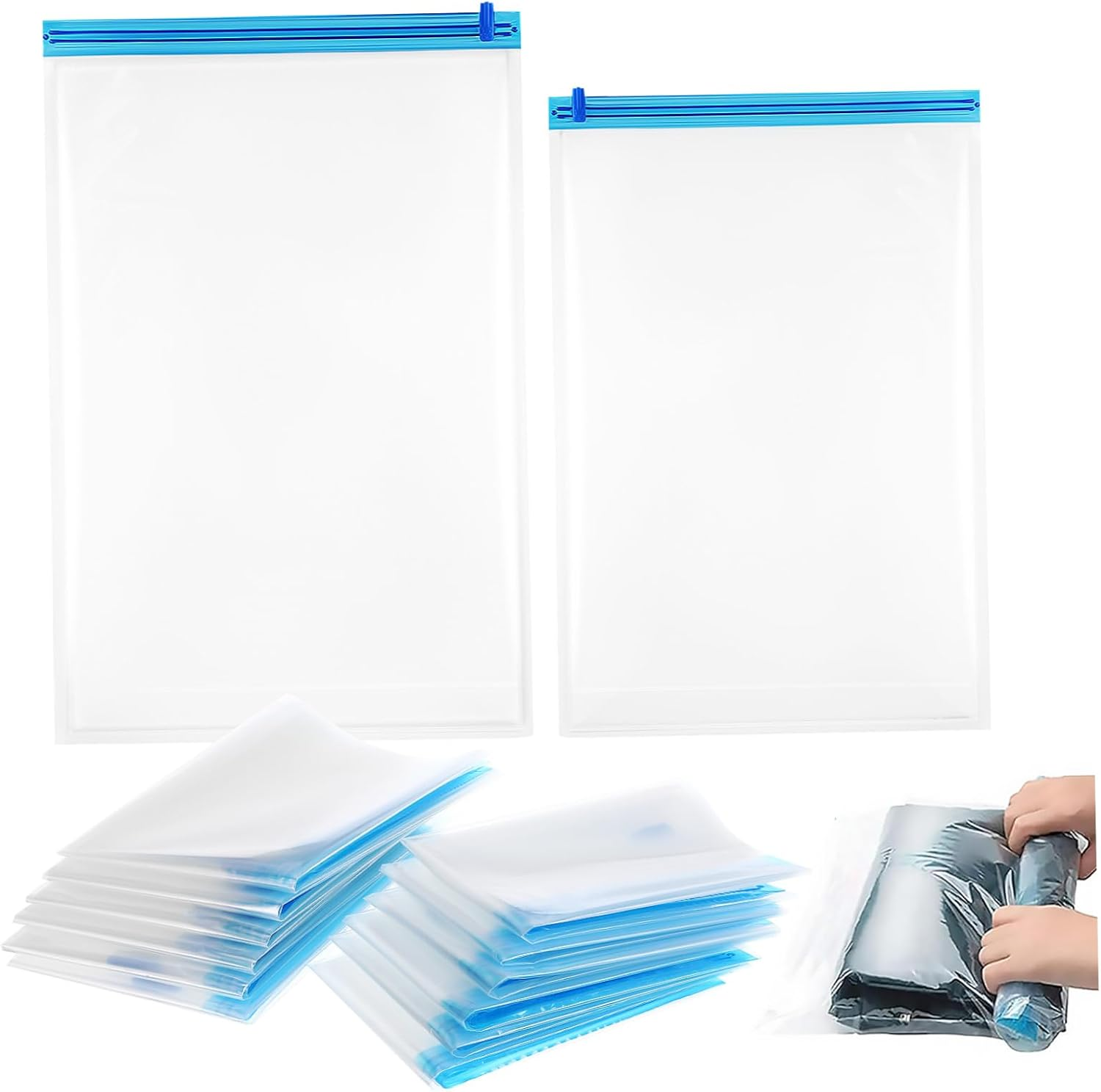 BUGUUYO 12Pcs Thick Travel Compression Bags No Vacuum Needed Double Sealed Storage Bags Space Saver image number 4