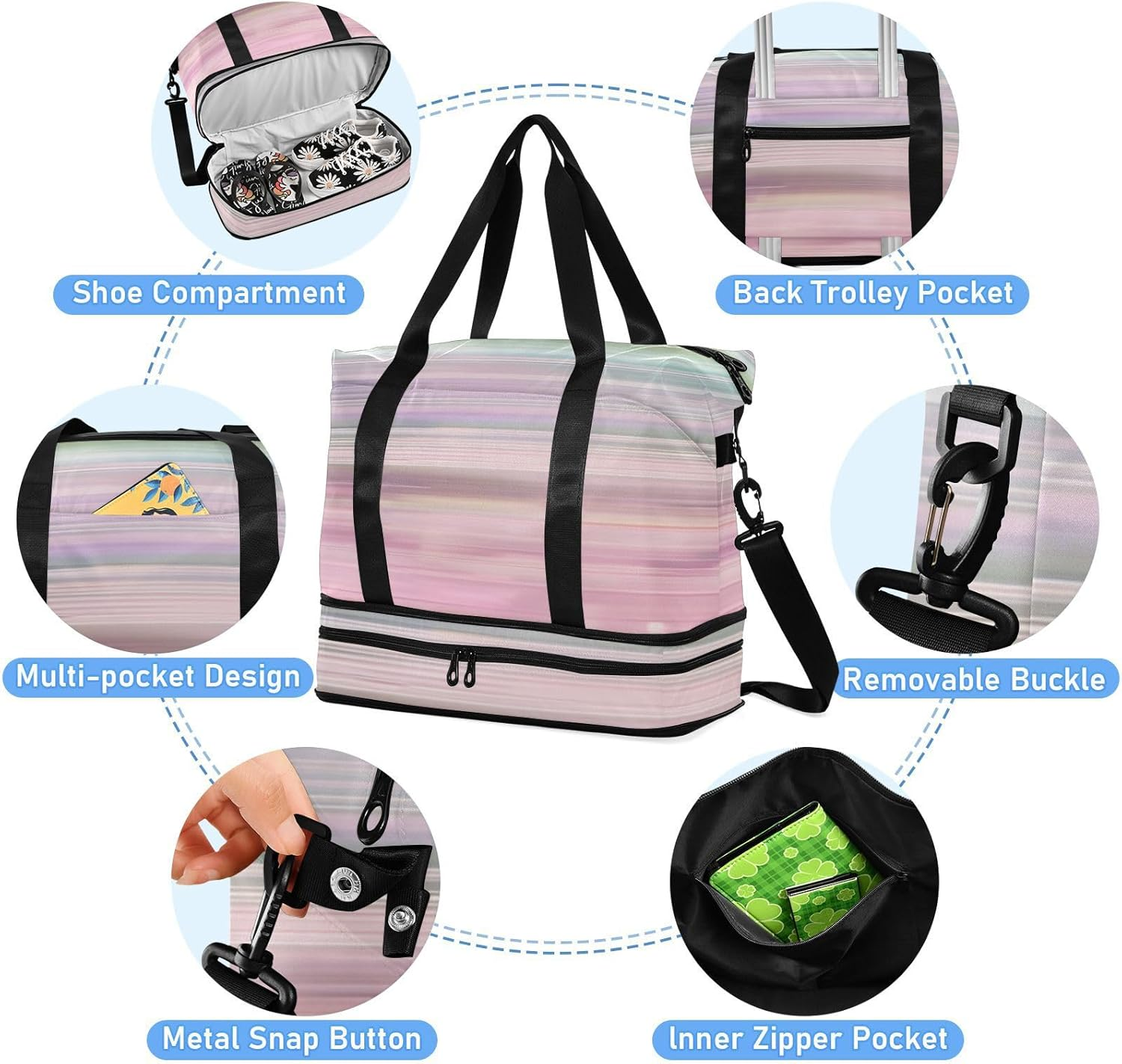 Gradual Change Gym Duffel Bag Travel Weekender Gear Bag with Toiletry Bag for Gym Foldable, Gradual Change, 1 Size image number 4