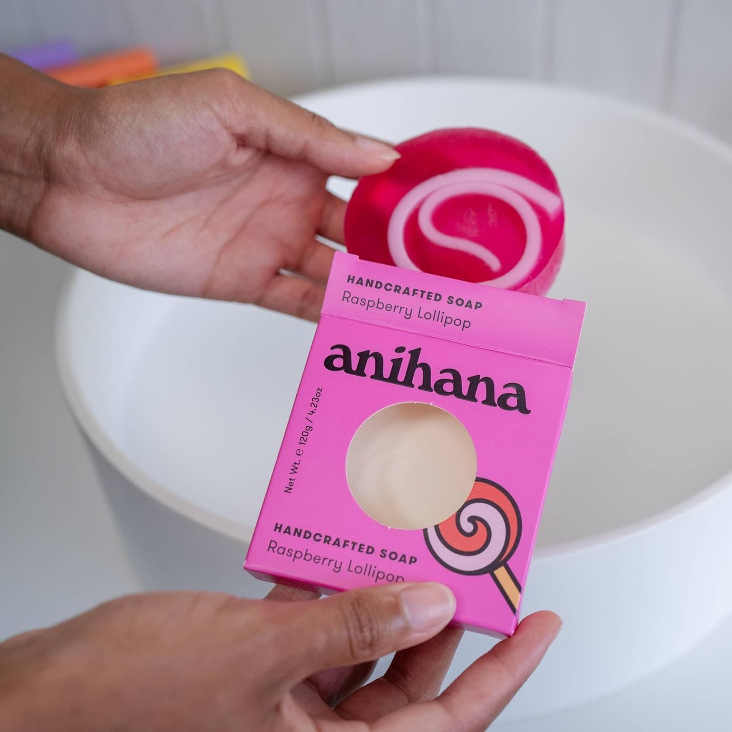 ANIHANA Soap Bar Raspberry | Lollipop - Gentle Cleanse to Hydrate & Moisturize Skin, Body & Hands - 120 Gr image number 3