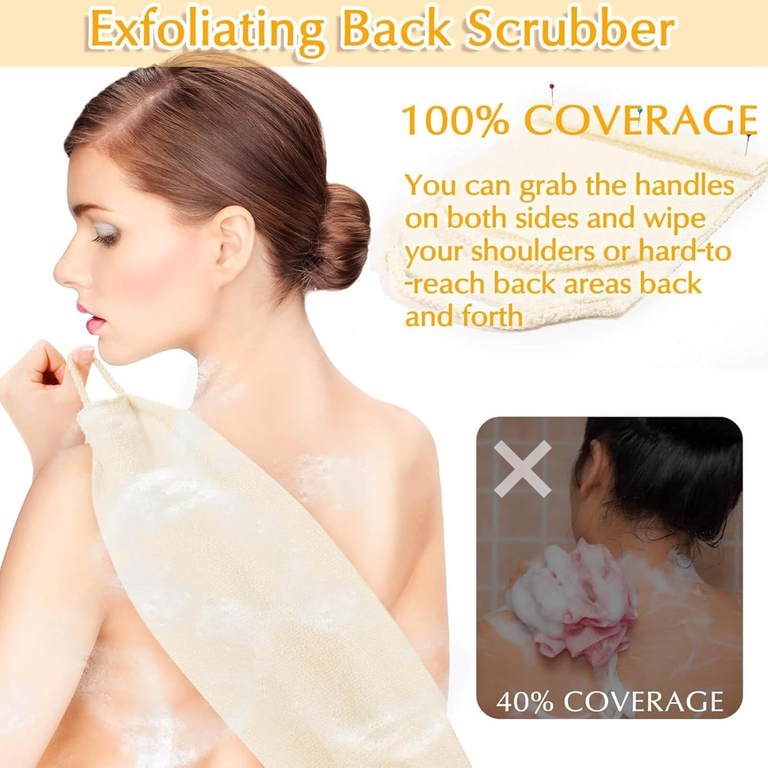 Exfoliating Back Scrubber & Body Wash Gloves Set - African Net Sponge & Korean Exfoliating Mitt for Dead Skin Removal, Reusable Bath Accessories for Men and Women image number 3