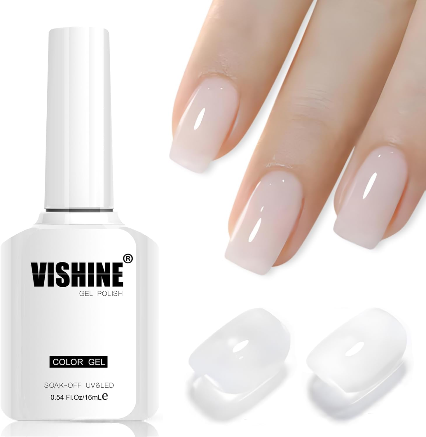Vishine 16Ml Sheer Blush Peach Pink Jelly Gel Polish Translucent Nude Crystal UV Gel for DIY Nail Art Manicure Soak-Off Soft Peachy Pink Shade E036