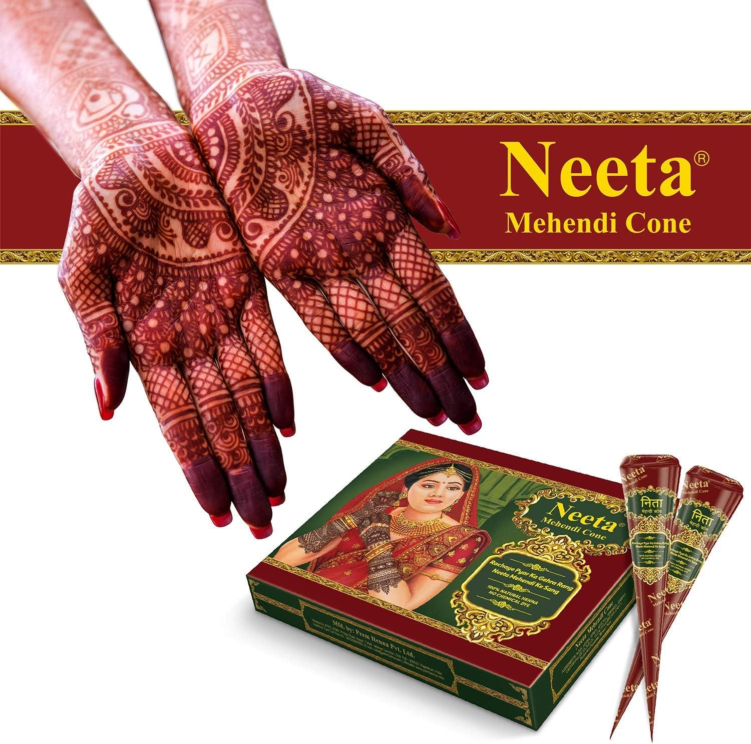 Neeta Natural Herbal Mehandi Cones for Hand Designing Mehandi Cones Mehandi/Henna Cones Raddish Brown Color Mehndi Cones Natural without Chemical Mehendi Cones 12 Pieces Mehndi Cones image number 4
