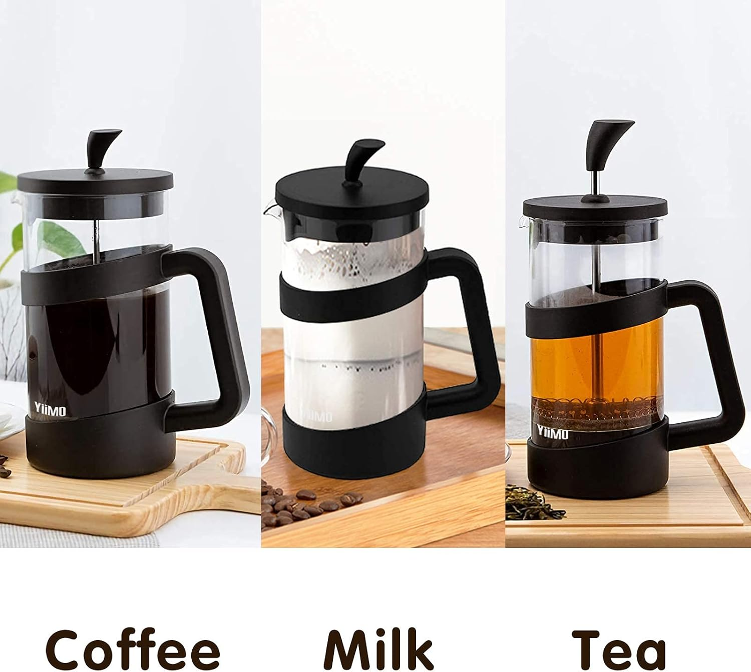 Yiimo French Press Coffee Maker, 34 Oz Large Glass Pitcher 4 Level Filter System Caf&eacute; Carafe Teapot plus Stainless Coffee Spoon N Cleaner Brush for Hot Cold Brew image number 1