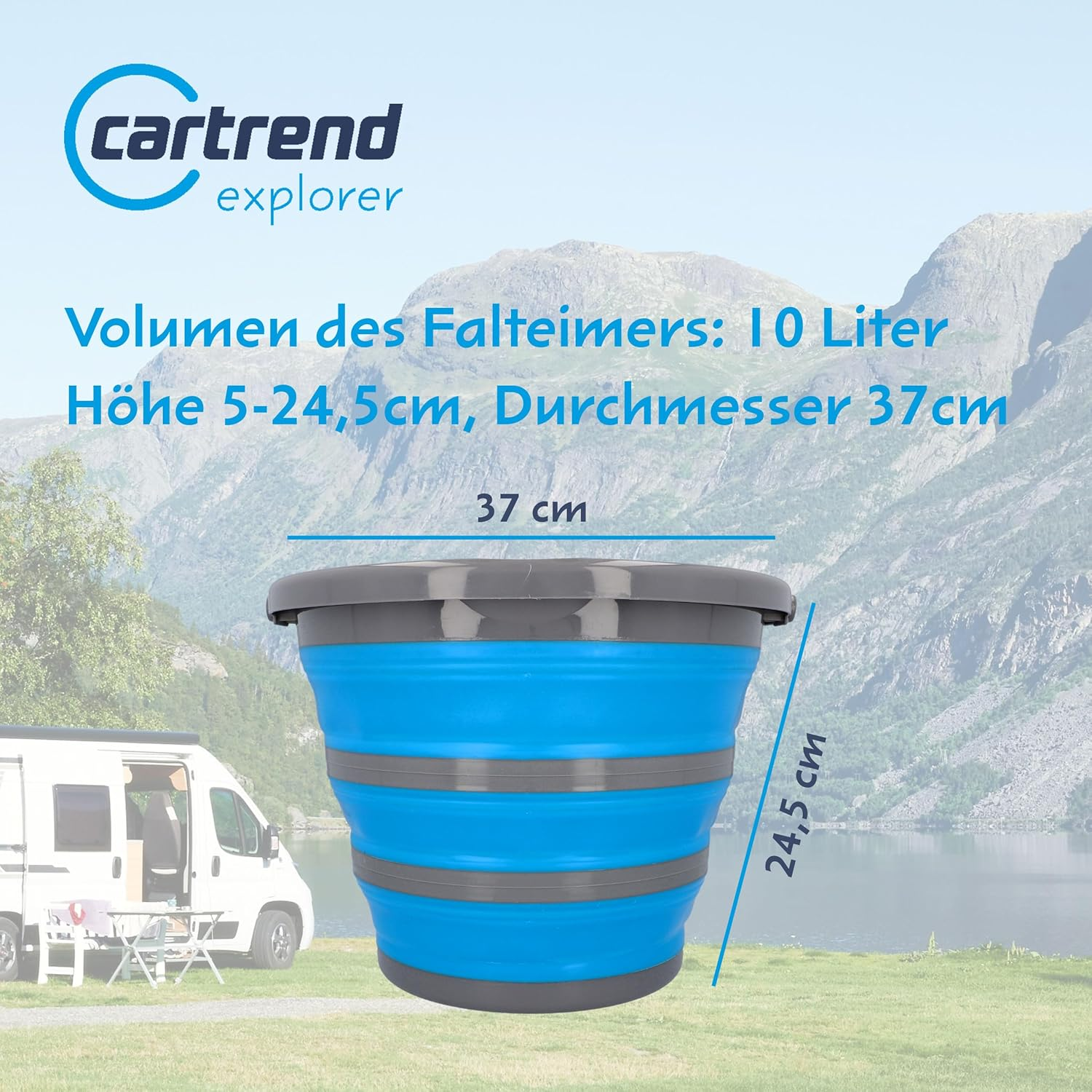 Cartrend 10731 10 Litre Water Folding Household Camping Cleaning Bucket with Spout Carry Handle Foldable Pack of 1, Blue, 10 L image number 6