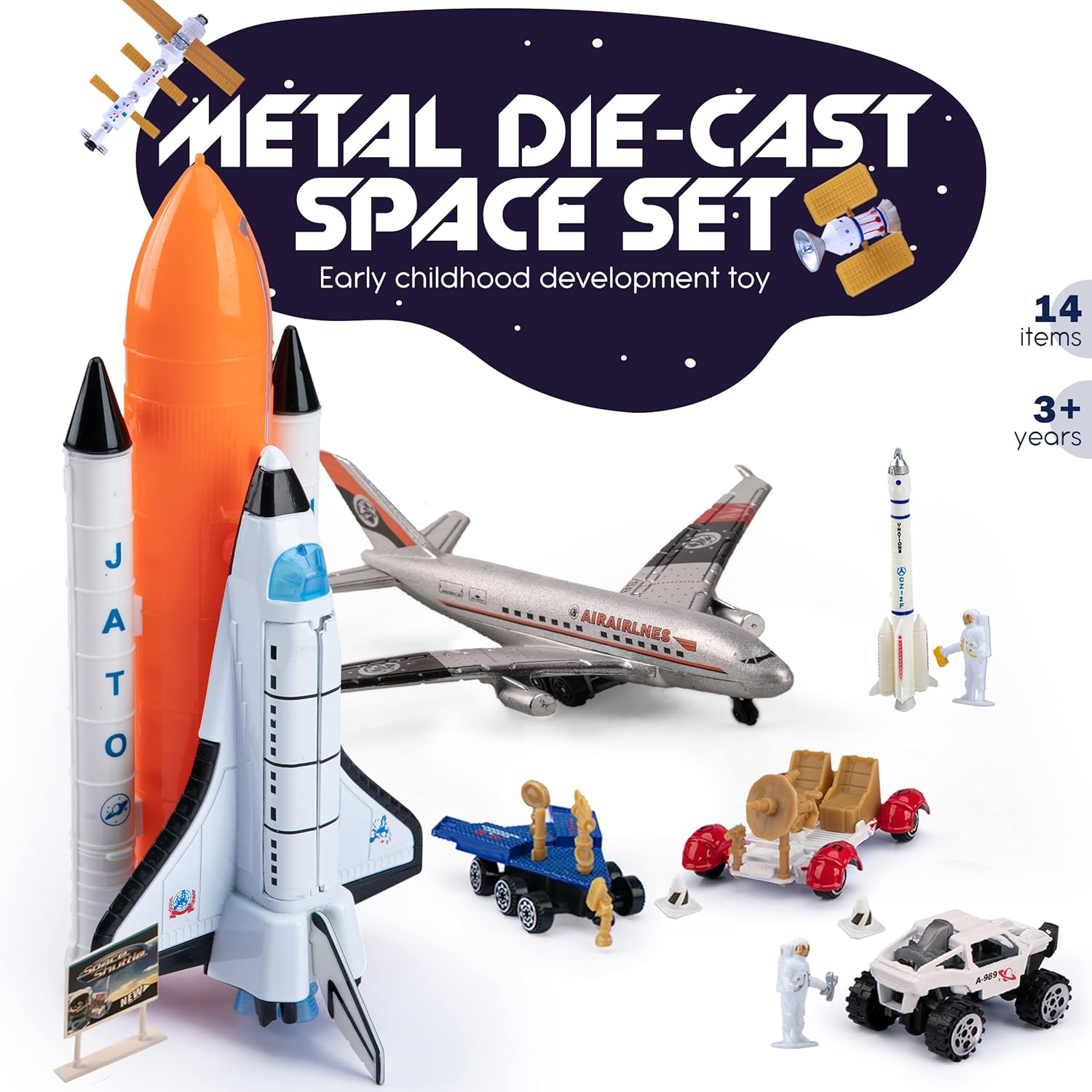 Smart Novelty Space Shuttle Toys, Interactive Toy Rocket Ship, 14 Pcs Space Shuttle Toy, Die-Cast Space Toys for Kids 3-5 with Lights, Rocket, Mini Astronauts, Airplanes & Vehicles image number 1